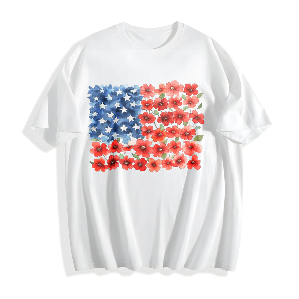 Floral American Flag Cotton T-Shirt product image 2