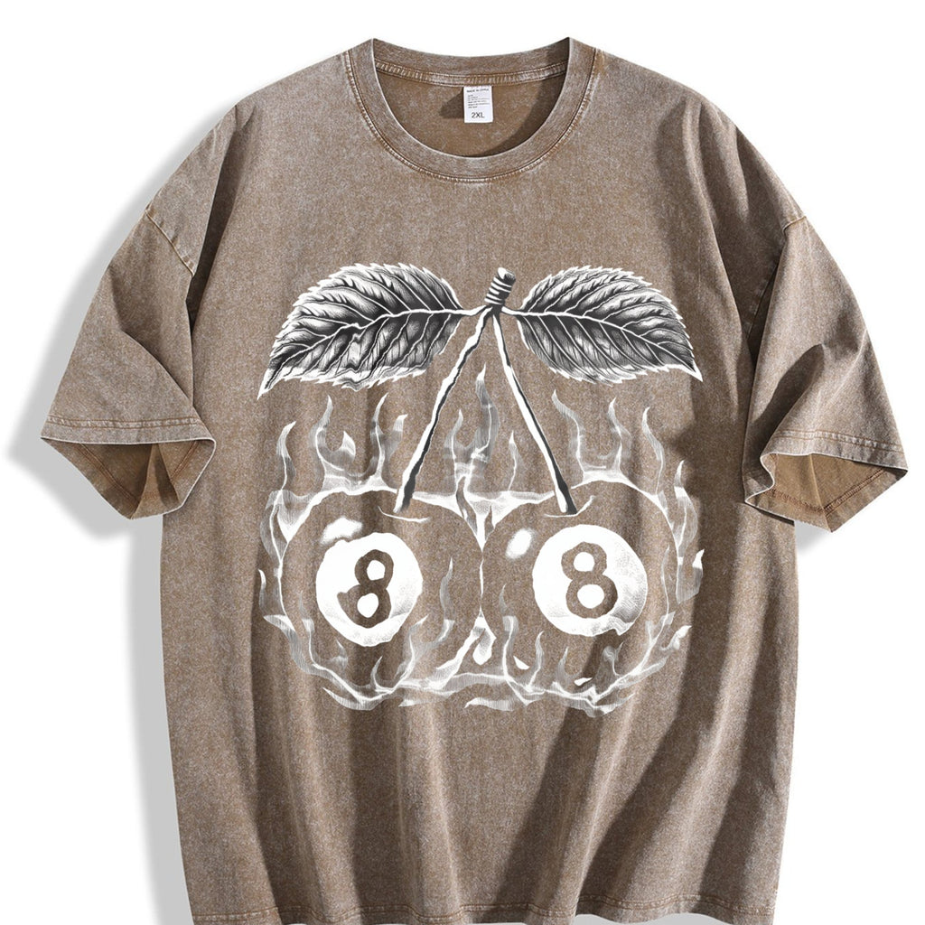 Flaming 8 Ball Cherries Tattoo Vintage Washed T-Shirt product image 3