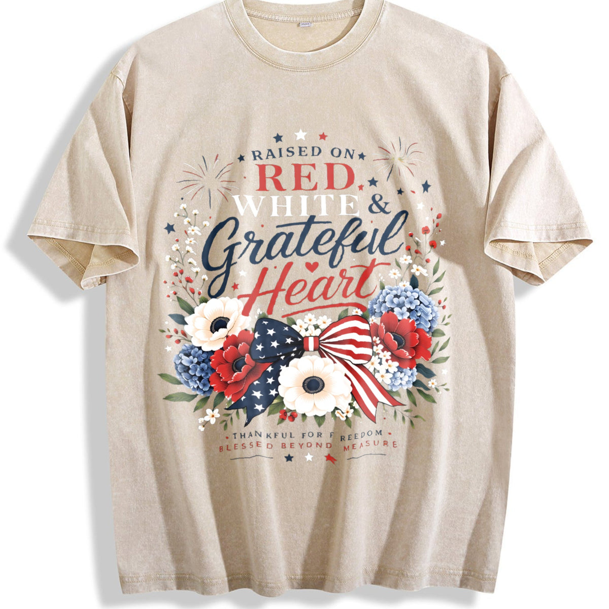 4th Of July - Red White Grateful Heart Floral Patriotic product image 1