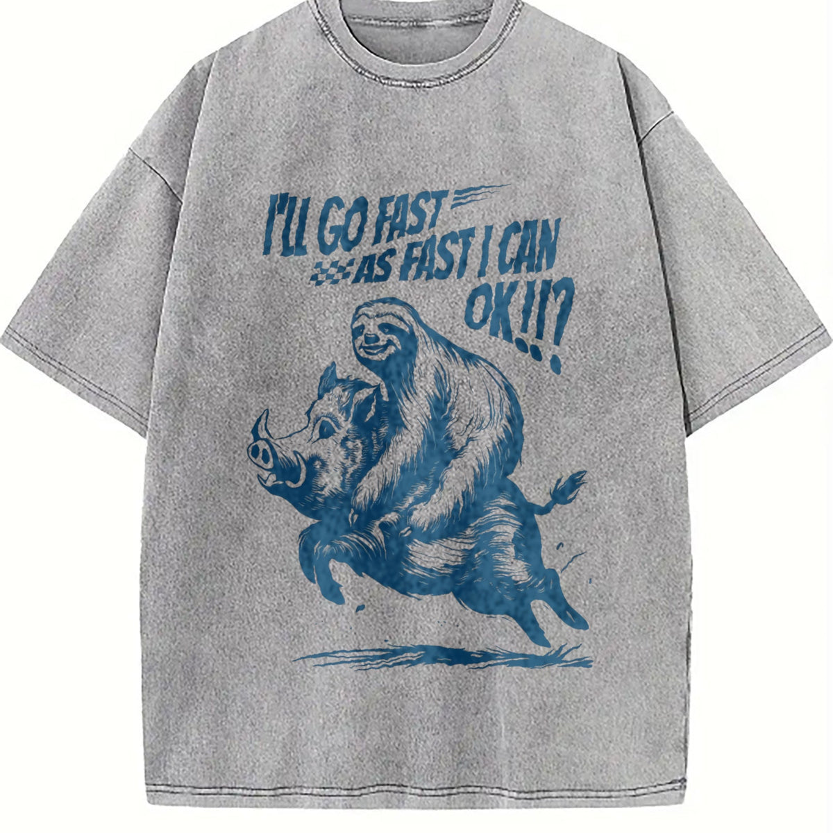 Sloth Riding A Boar 90s Vintage Washed T-Shirt product image 5