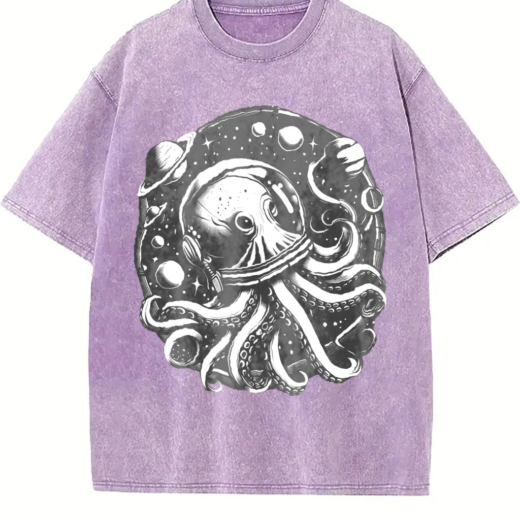 Octopus In Space Funny 90s Vintage Washed T-Shirt product image 6