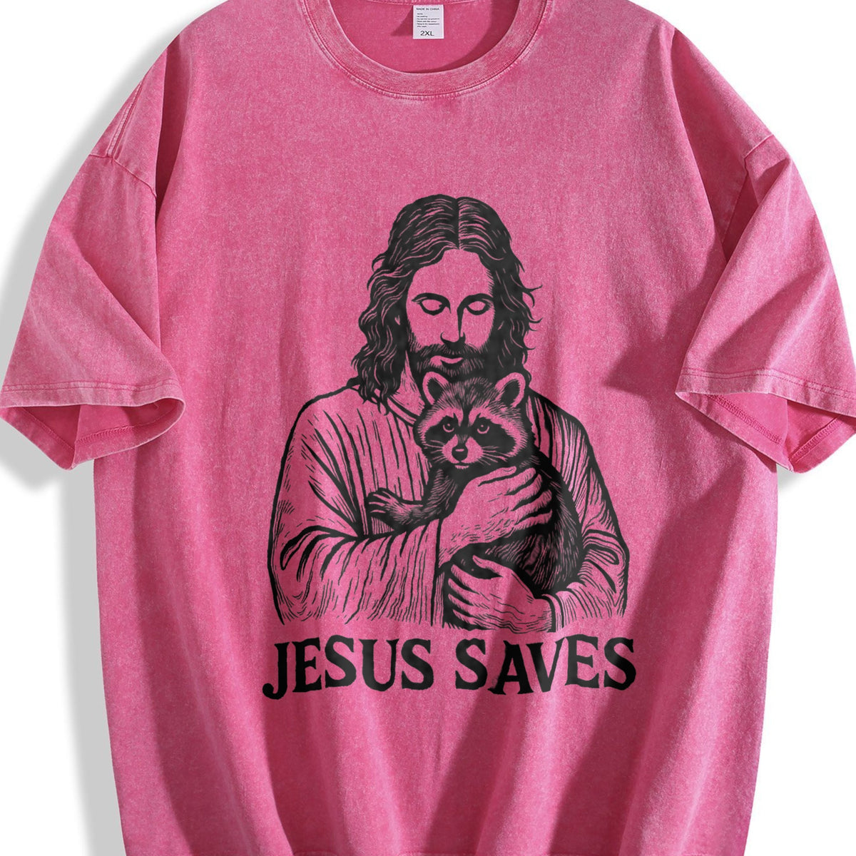Religious Jesus Hugs Raccoon Christ Vintage Washed T-Shirt product image 7