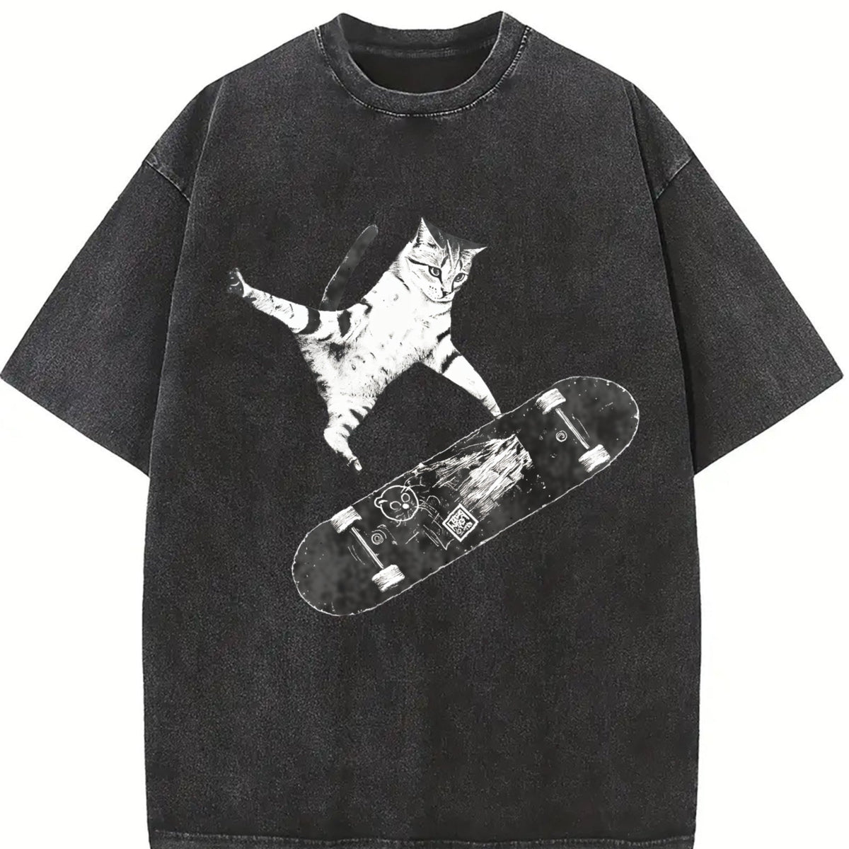 Skateboarding Cat Vintage Washed T-Shirt product image 2