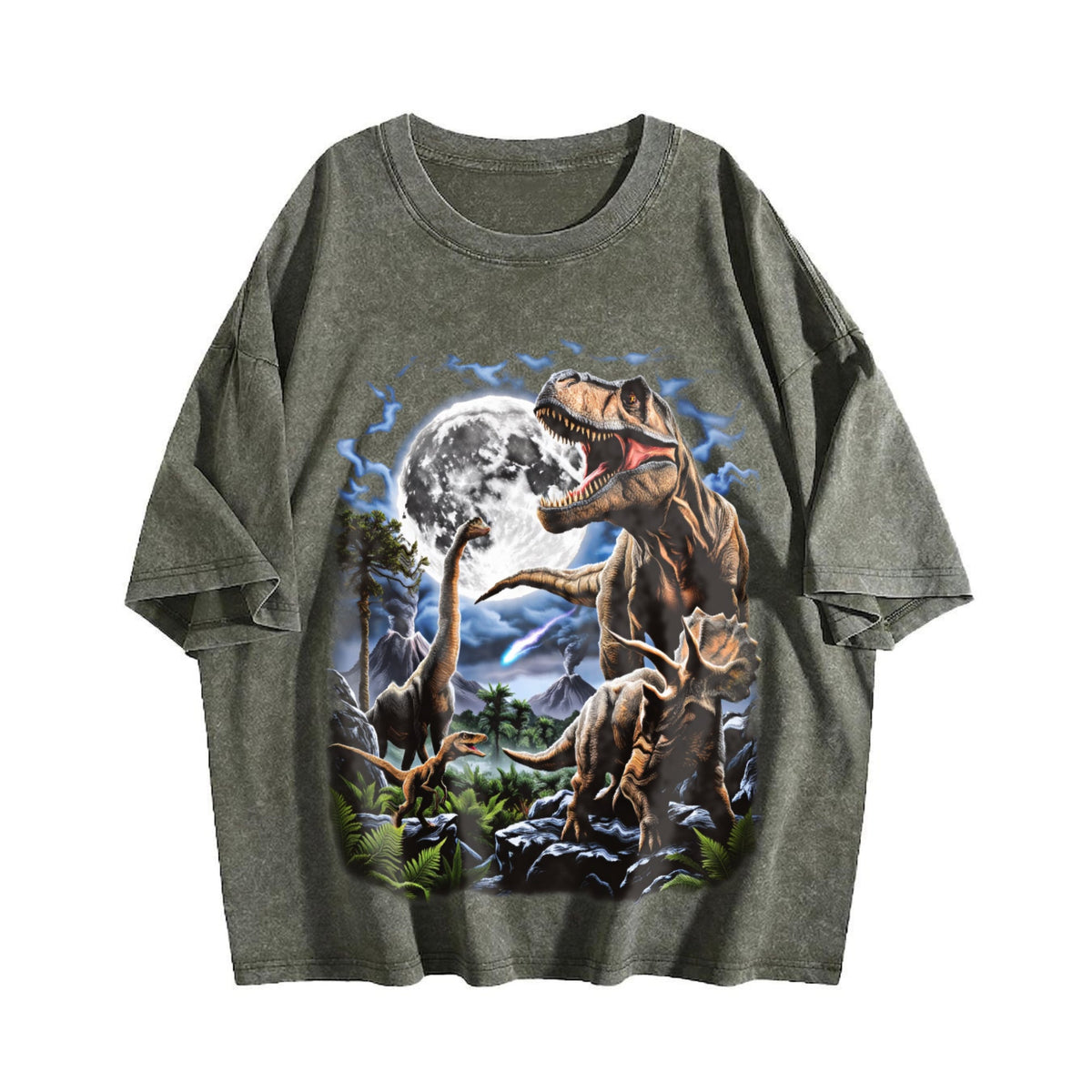 Dinosaurs under the Full Moon Vintage Washed T-Shirt product image 4