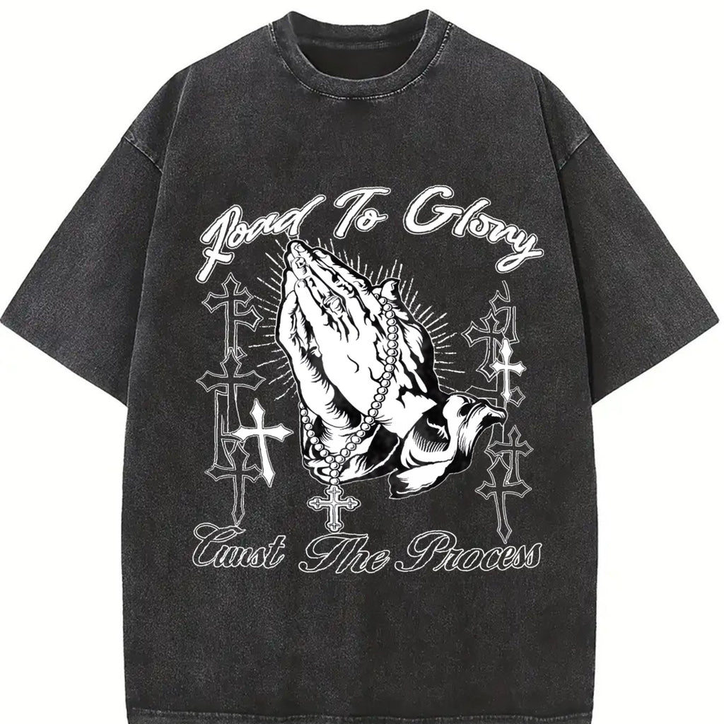 Road To Glory Praying Hands Cross Vintage Washed T-Shirt product image 2