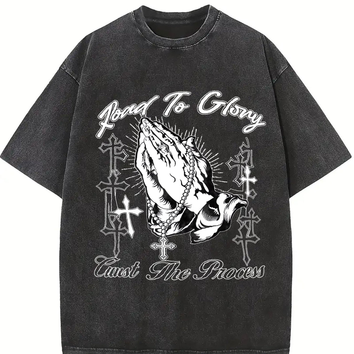 Road To Glory Praying Hands Cross Vintage Washed T-Shirt product image 2
