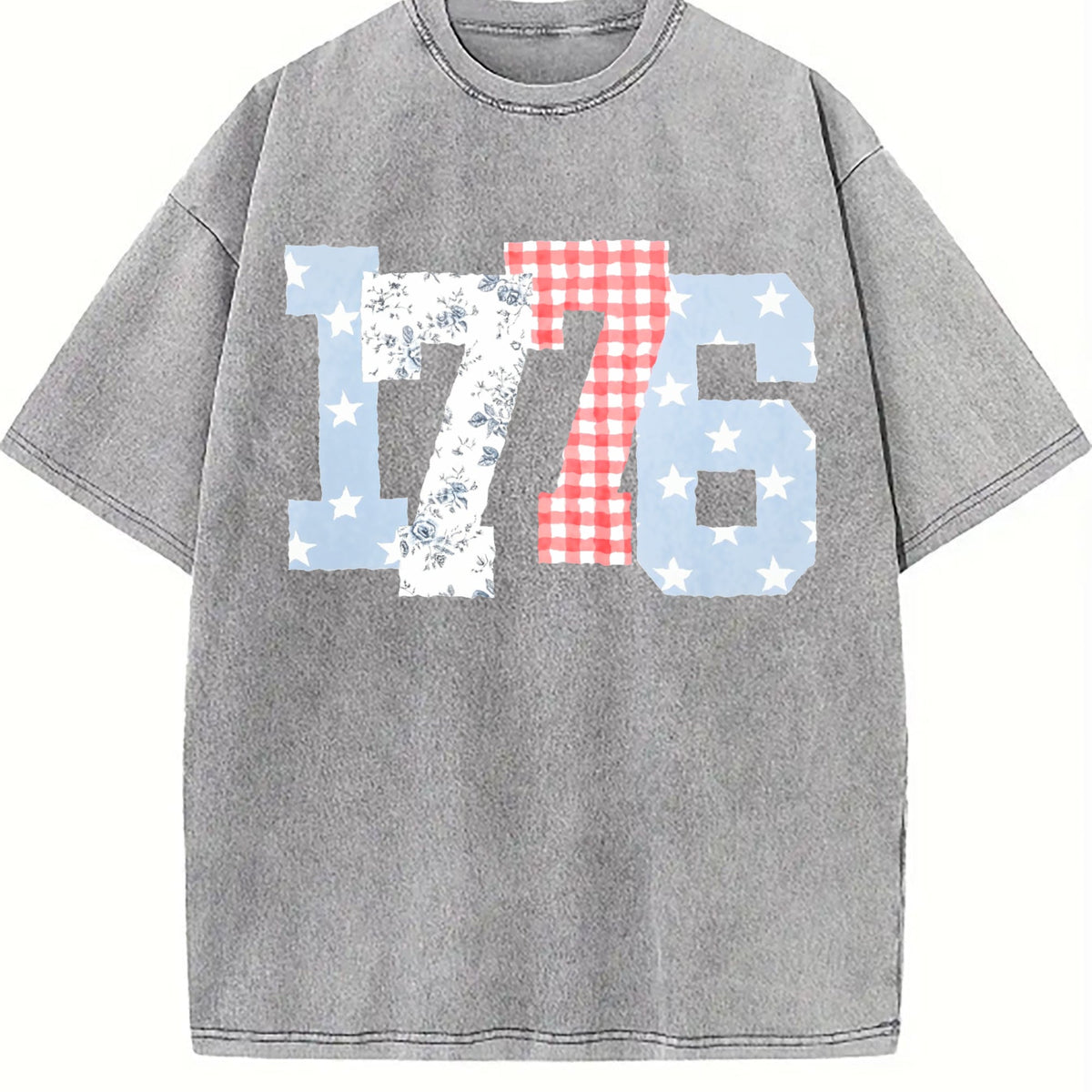 1776 Plaid Floral Star Number Vintage Washed T-Shirt product image 5