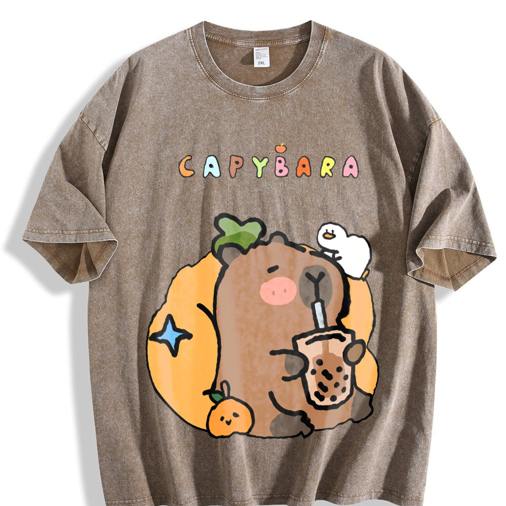 New Spring Summer Cool Capybara Cartoon Vintage Washed product image 3