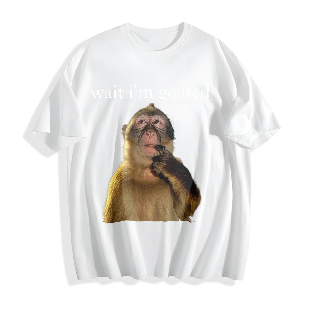 Wait I'm Goated Funny Thinking Monkey Meme Brainrot Cotton product image 2