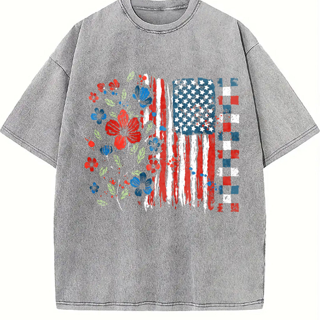 Floral American Flag Vintage Washed T-Shirt product image 5
