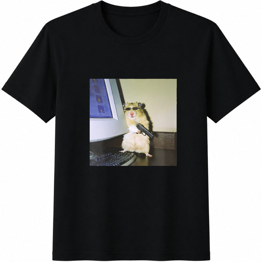 Funny Hamster at a Computer Cotton T-Shirt product image 1