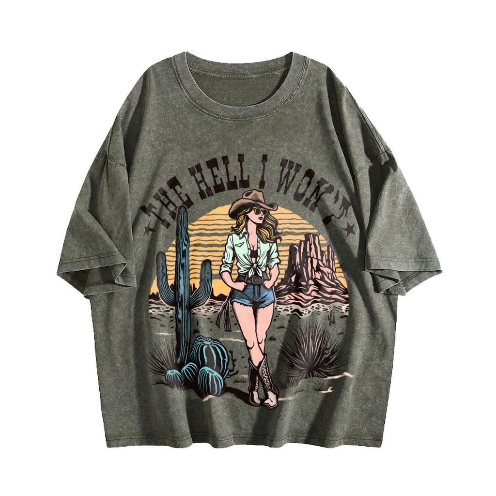 Cowgirl The Hell I Won't Western 90s Vintage Washed T-Shirt product image 4