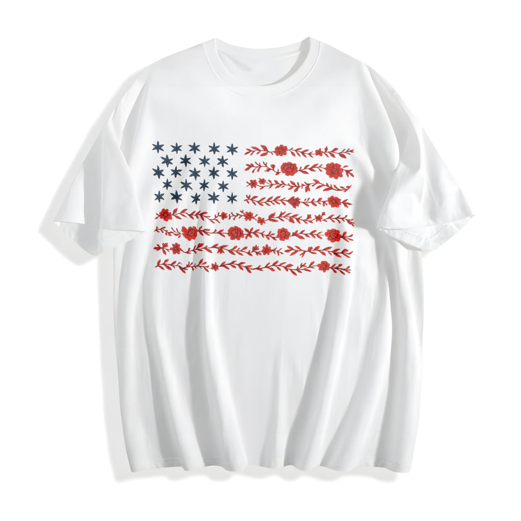 Floral American Flag Cotton T-Shirt product image 2