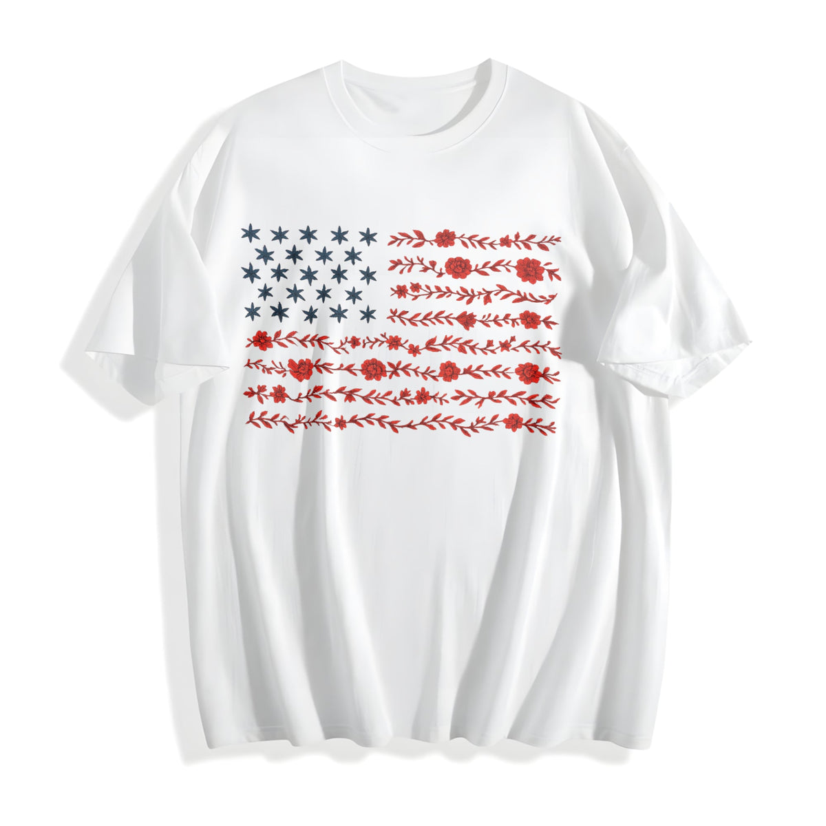 Floral American Flag Cotton T-Shirt product image 2