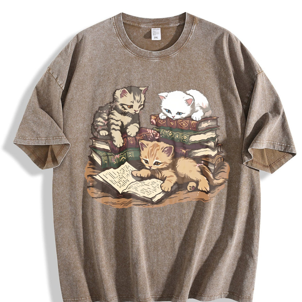 Kittens Reading Books Vintage Washed T-Shirt product image 3