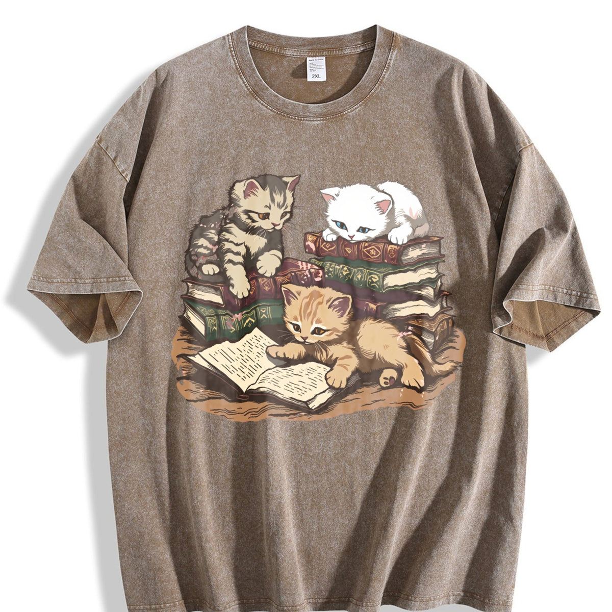 Kittens Reading Books Vintage Washed T-Shirt product image 3