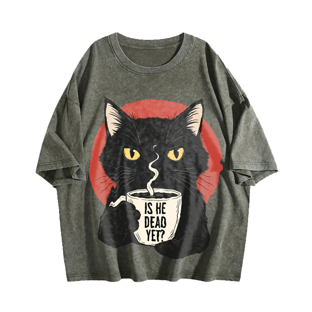Is He Dead Yet Black Cat Vintage Washed T-Shirt product image 4