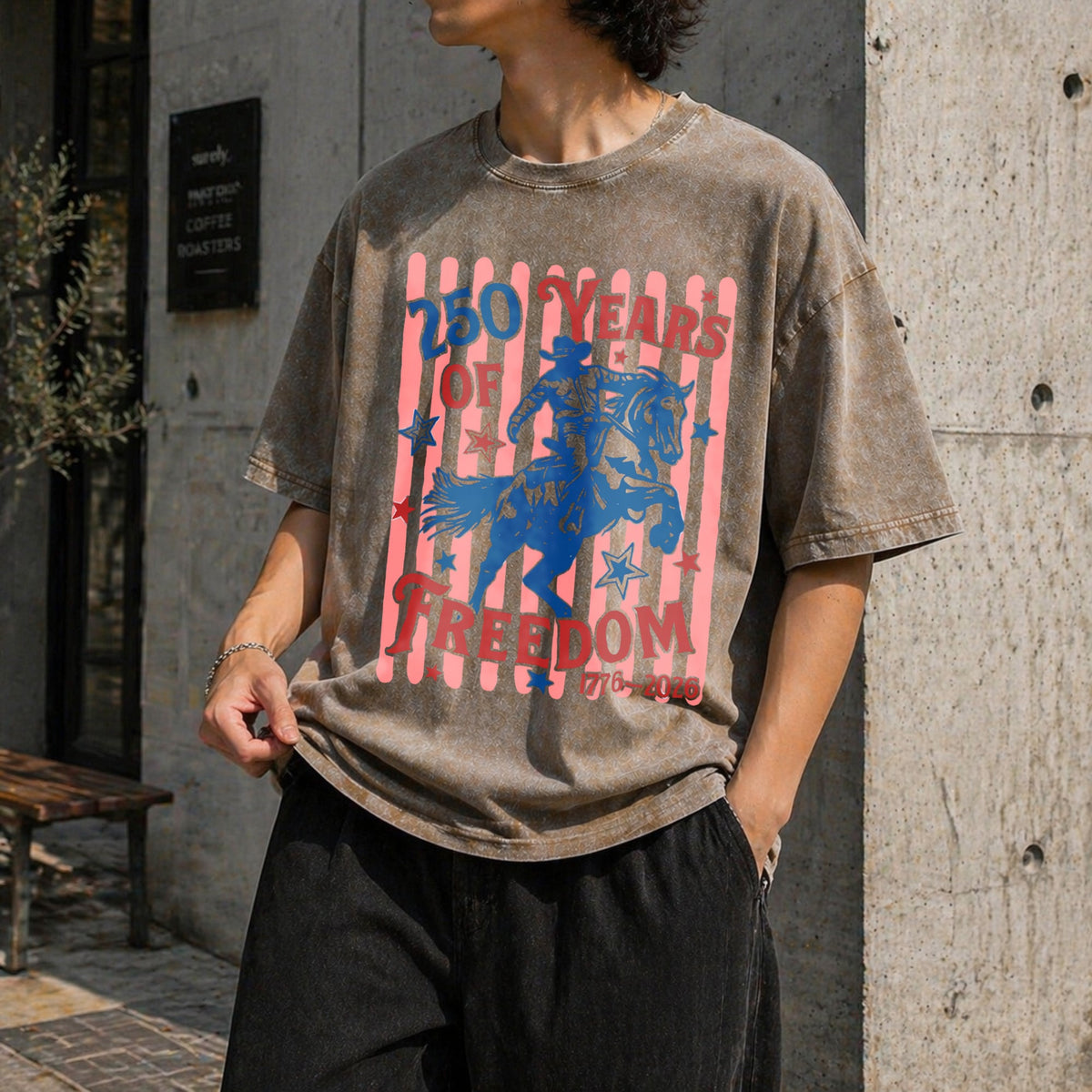 250 Years Of Freedom Bucking Horse Vintage Washed T-Shirt product image 3