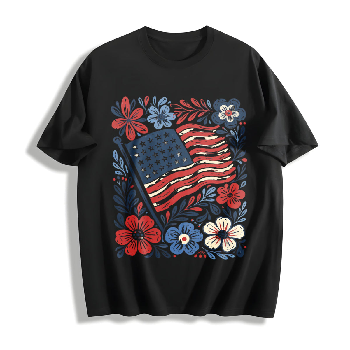 American Flag Floral Cotton T-Shirt product image 1