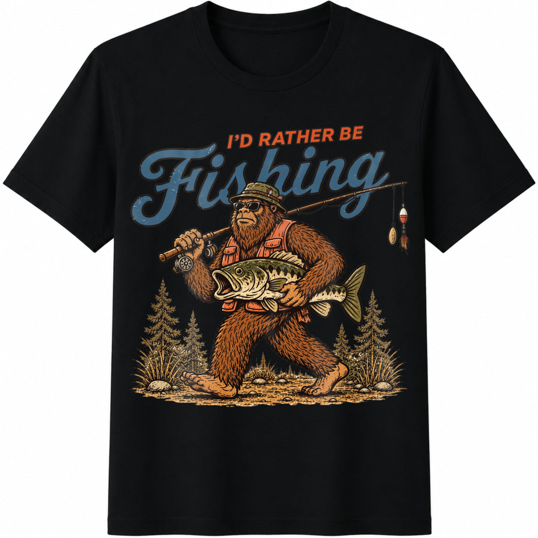I'd Rather Be Fishing Bigfoot Cotton T-Shirt product image 1
