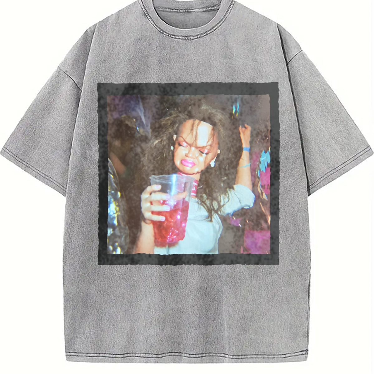 Doll Raising a Pink Drink Vintage Washed T-Shirt product image 5