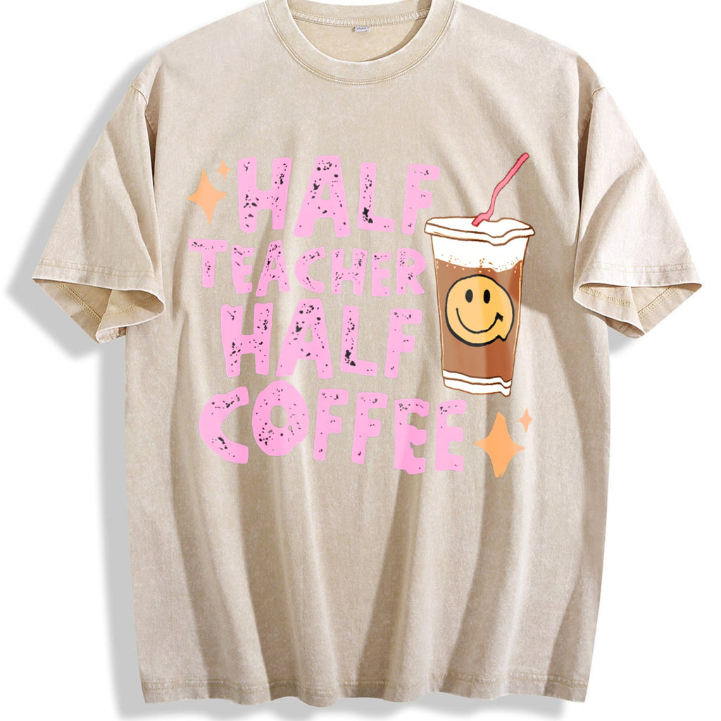Half Teacher Coffee Vintage Washed T-Shirt product image 1