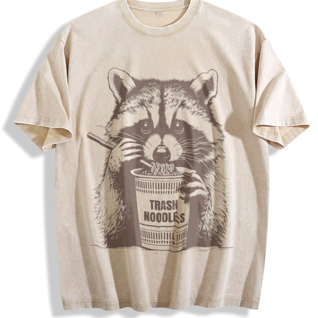 Funny Raccoon Eating Noodle 90s Vintage Washed T-Shirt product image 1