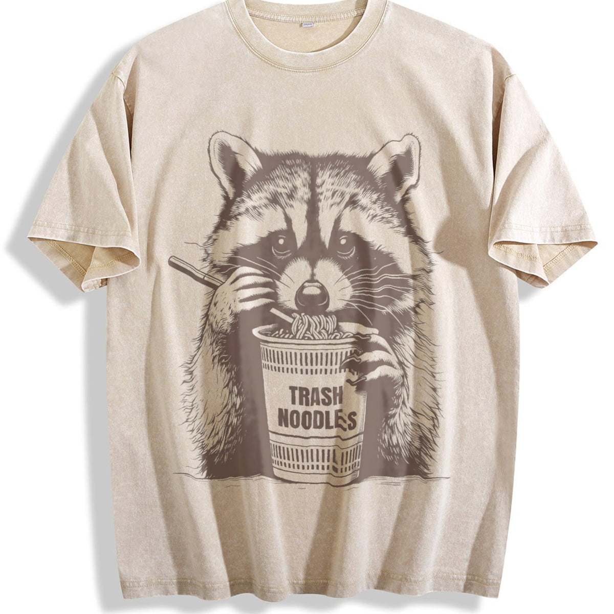 Funny Raccoon Eating Noodle 90s Vintage Washed T-Shirt product image 1