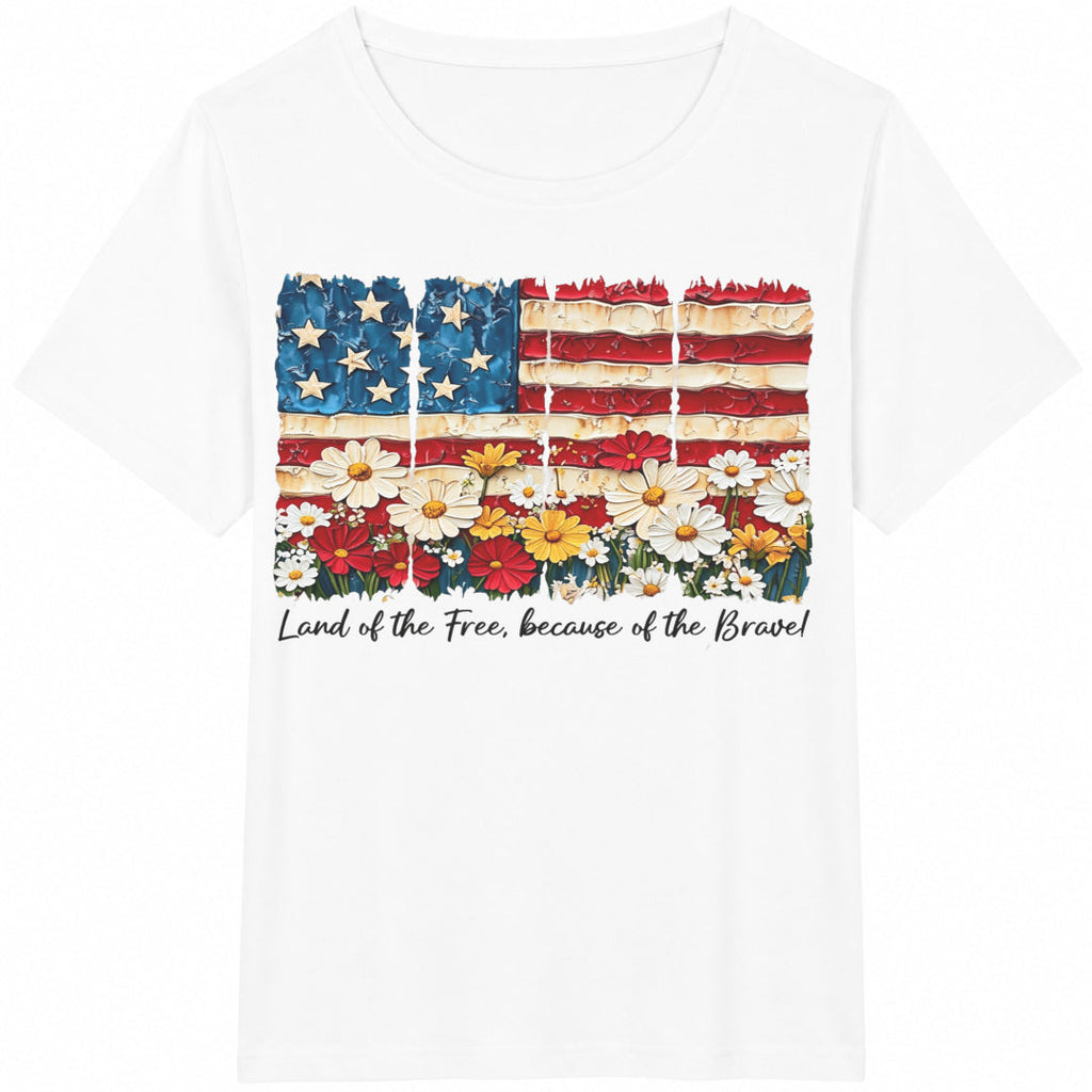 Patriotic Floral American Flag Cotton T-Shirt product image 2