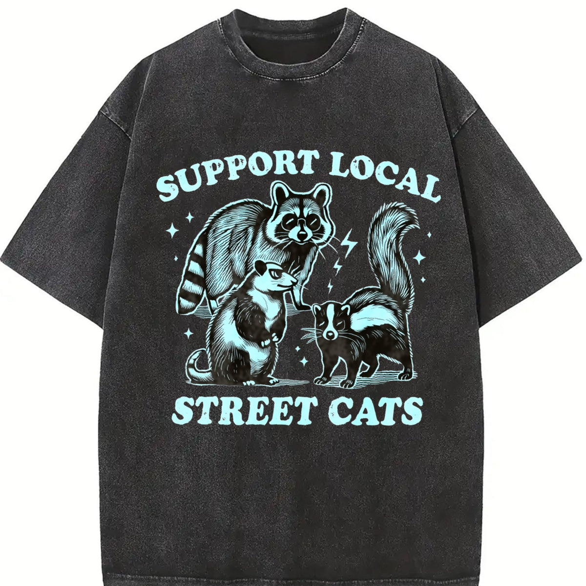 Funny Raccoon Support Local Cats 90's Vintage Washed T-Shirt product image 2