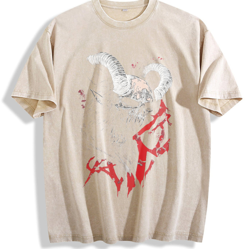 Demon Horned Skull Vintage Washed T-Shirt product image 1