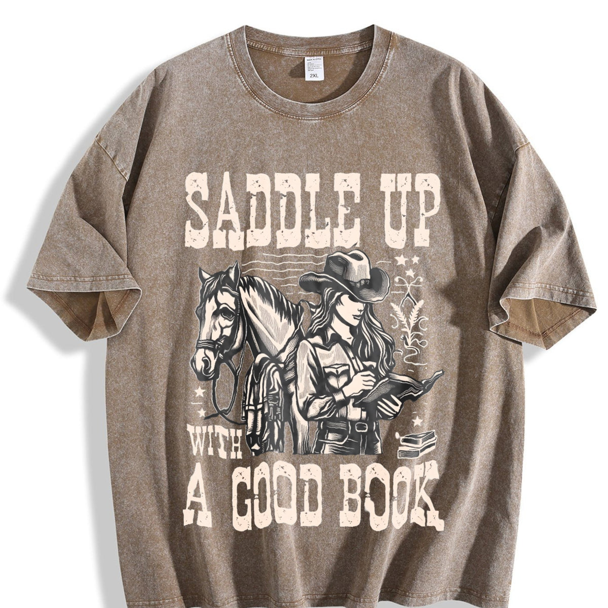 Cowgirl Saddle Up A Good Book Western Vintage Washed T-Shirt product image 3
