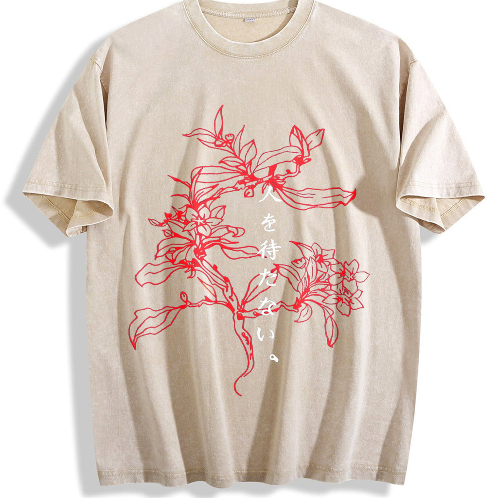 Japanese Floral & Text Vintage Washed T-Shirt product image 1