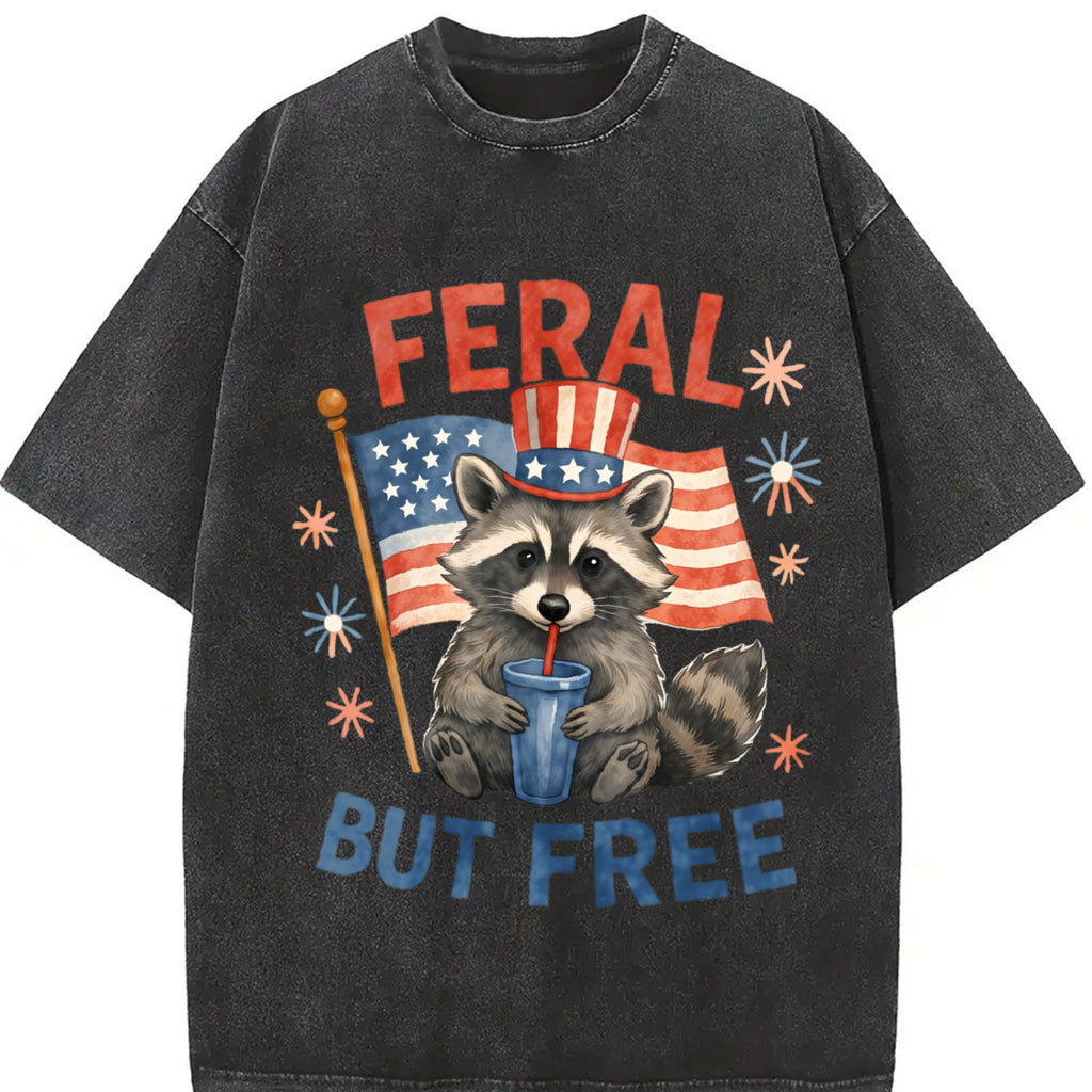 Feral But Free Raccoon 4th Of July 90s Vintage Washed product image 2