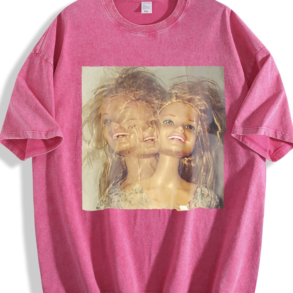 Doll Double Exposure Portrait Vintage Washed T-Shirt product image 7