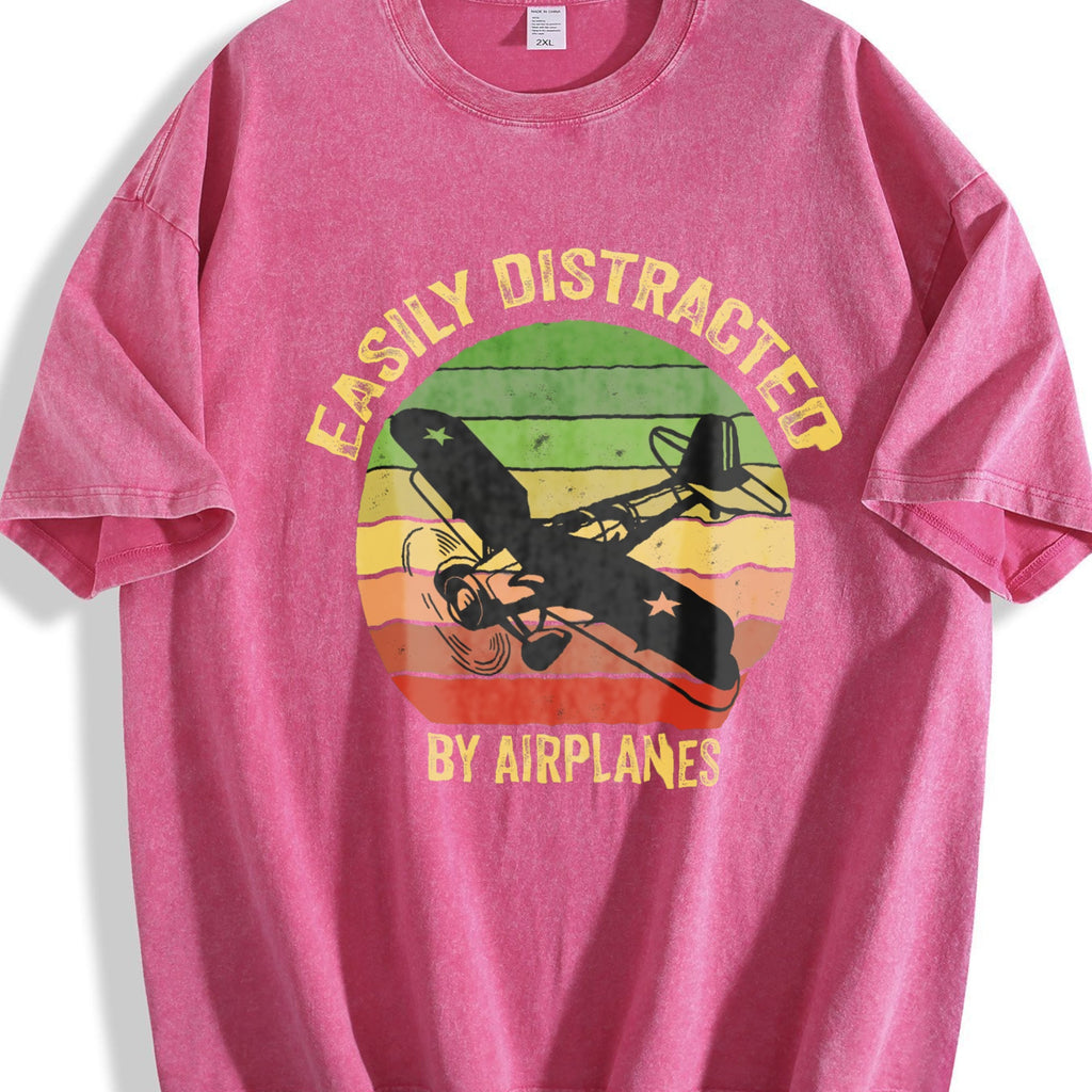 Easily Distracted By Airplanes Vintage Washed T-Shirt product image 7