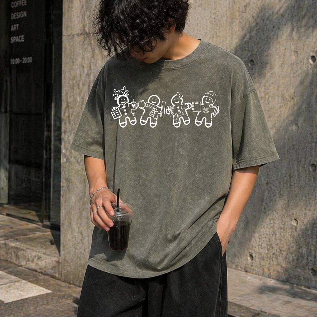 Gingerbread Teacher Christmas Vintage Washed T-Shirt product image 4