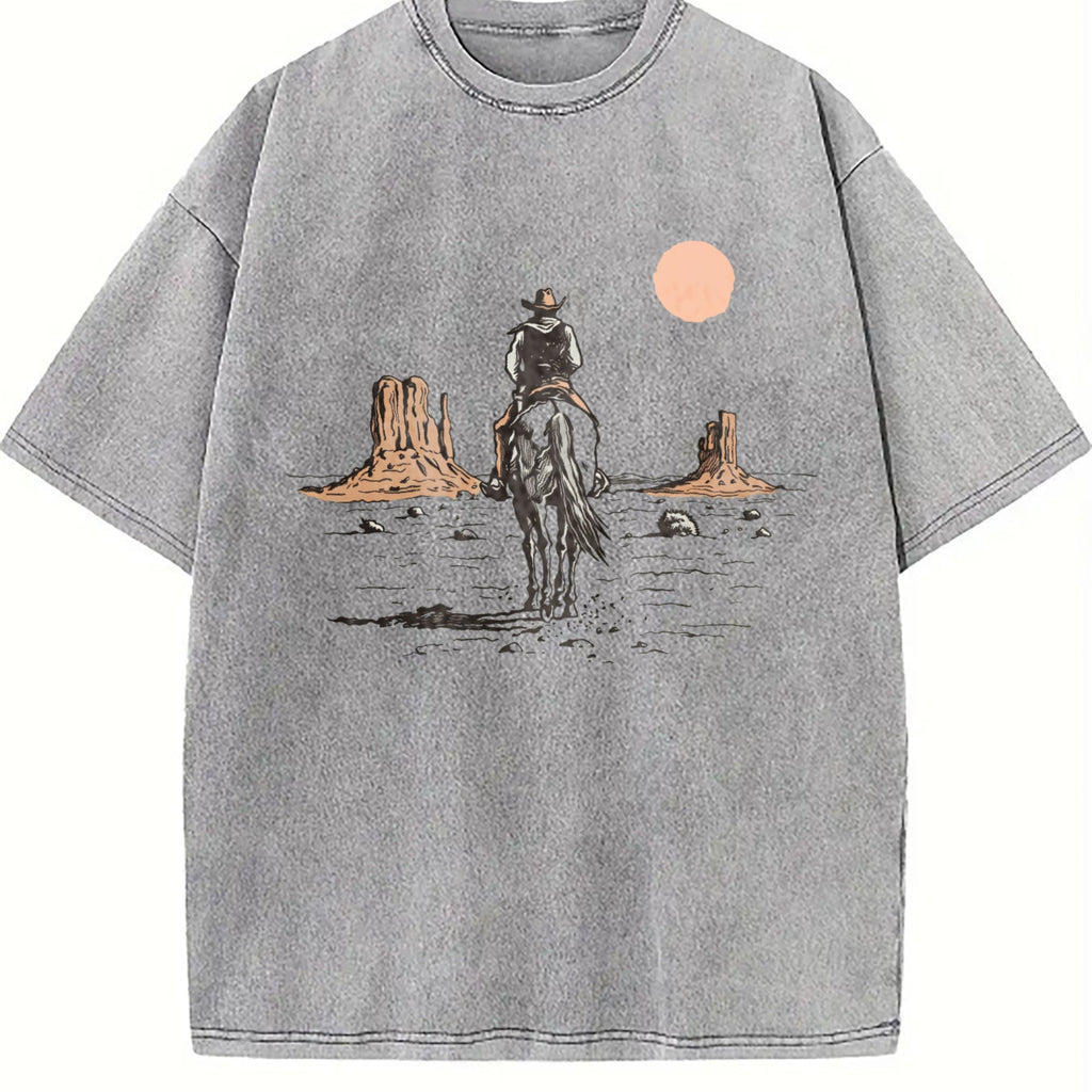 Cowboy On Horse Desert Vintage Washed T-Shirt product image 5