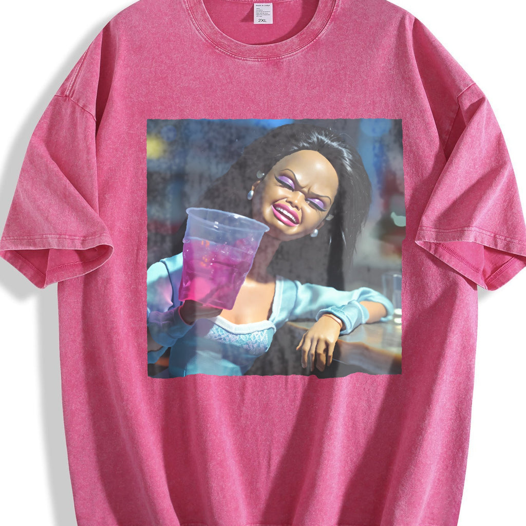 Laughing Doll with Pink Drink Vintage Washed T-Shirt product image 7