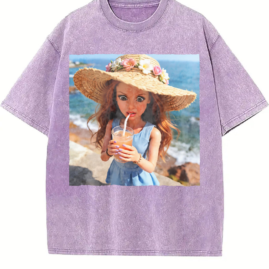 Doll with a Summer Drink Vintage Washed T-Shirt product image 6