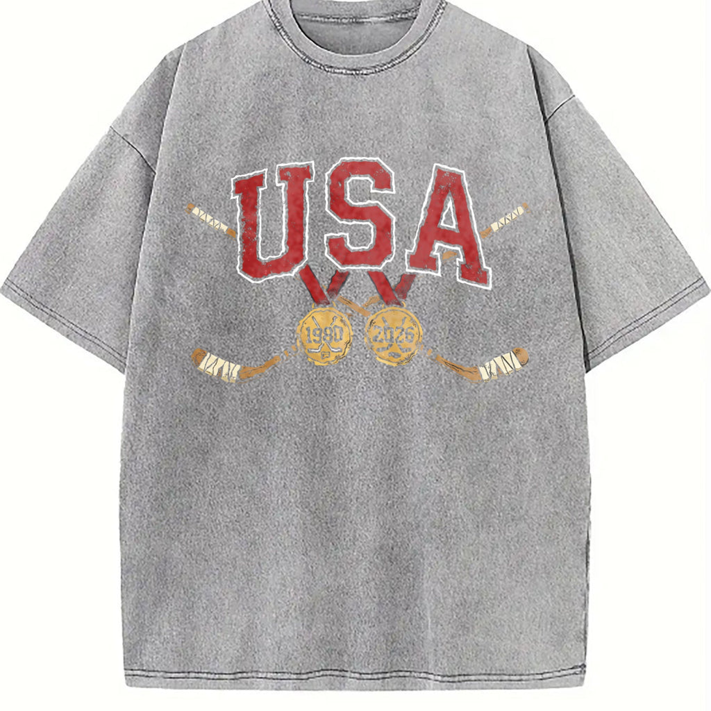 USA Crossed Hockey Sticks Vintage Washed T-Shirt product image 5