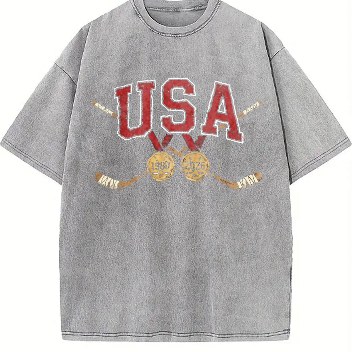 USA Crossed Hockey Sticks Vintage Washed T-Shirt product image 5