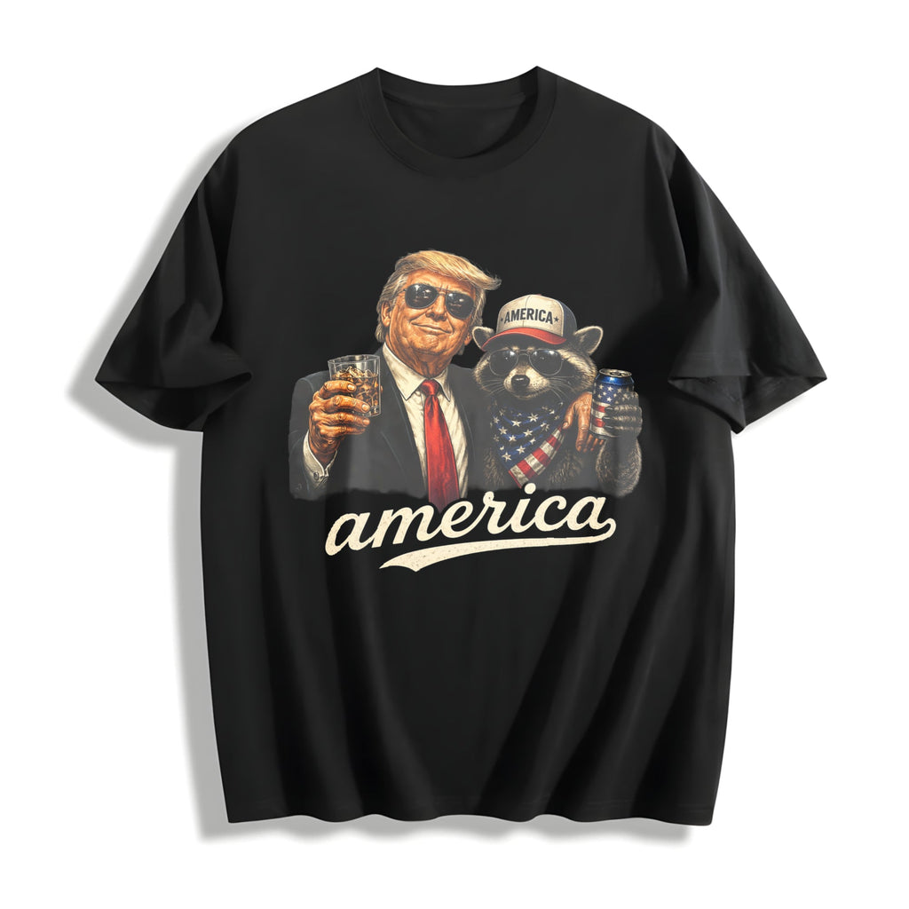 Funny Trump Raccoon Hot Dog Cotton T-Shirt product image 1