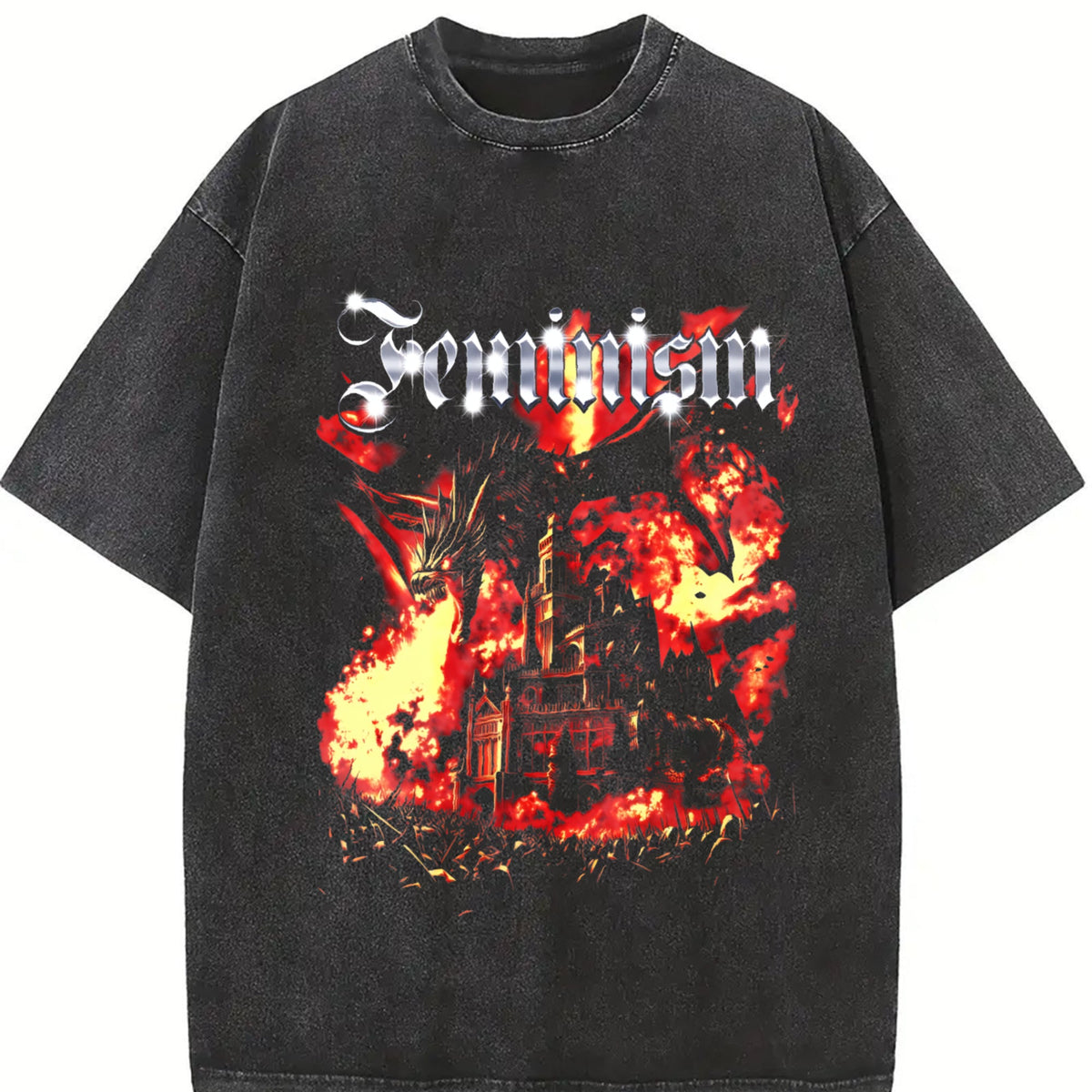 Feminism Dragon Castle Vintage Washed T-Shirt product image 2