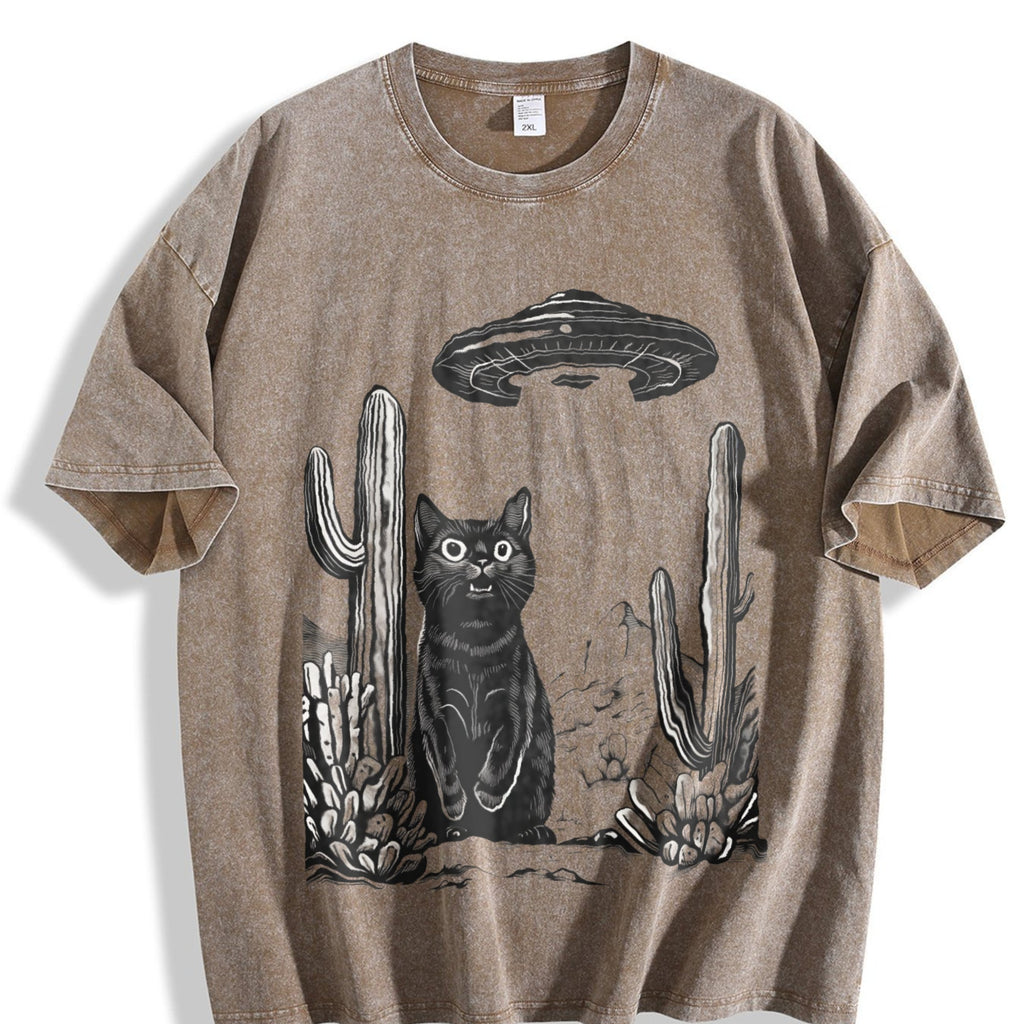 UFO Desert Cat 90s Vintage Washed T-Shirt product image 3
