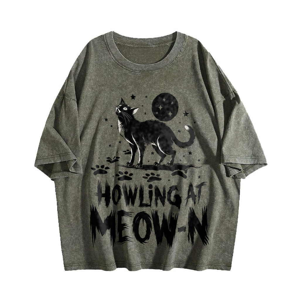 Funny Cat Howling At Meow-n Vintage Washed T-Shirt product image 4