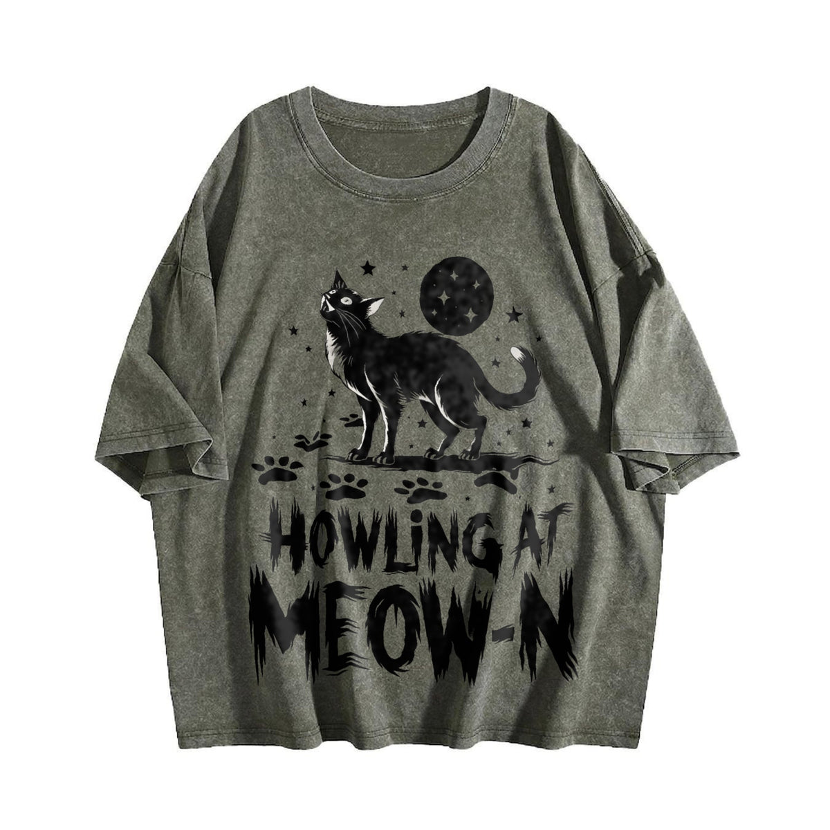 Funny Cat Howling At Meow-n Vintage Washed T-Shirt product image 4