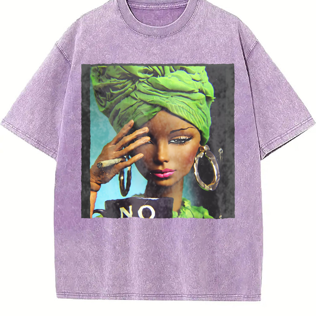 Sassy Doll with Green Head Wrap and No Mug Vintage Washed T-Shirt