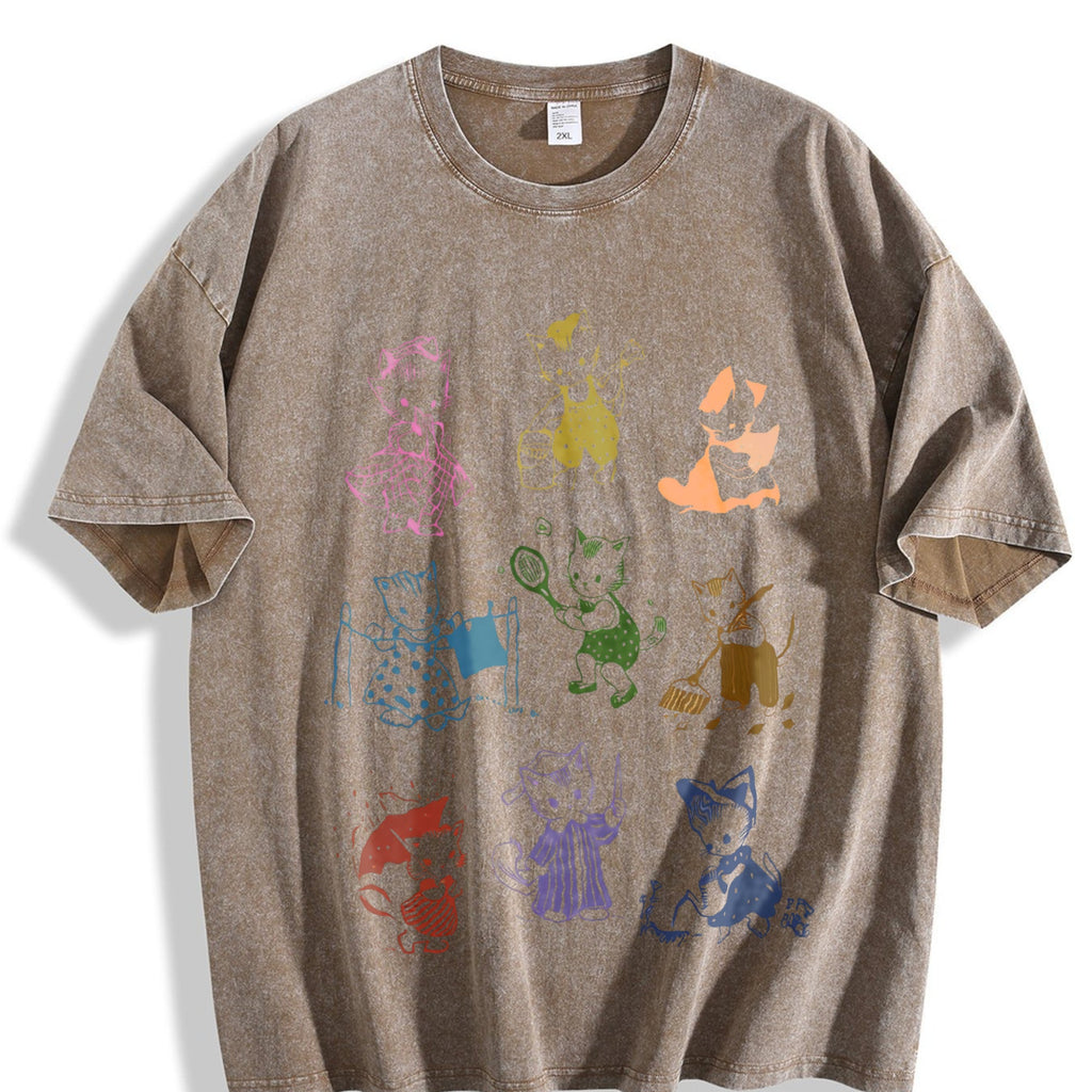 Cute Kitten 1950's Story Book Vintage Washed T-Shirt product image 3