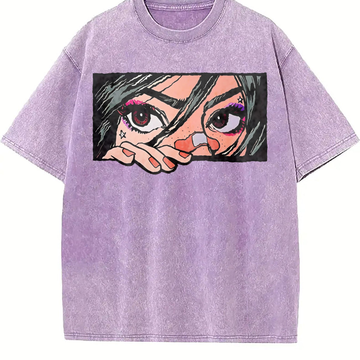 Anime Girl Peeking Eyes Vintage Washed T-Shirt product image 6